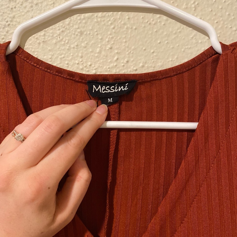 Rust/ Burnt Orange Button Up Ribbed Midi Dress - Picture 5 of 6